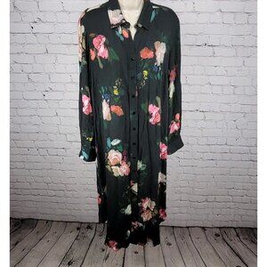 Finley Black Floral Lightweight Long Sleeve Shirt Dress USA Made Size Medium M